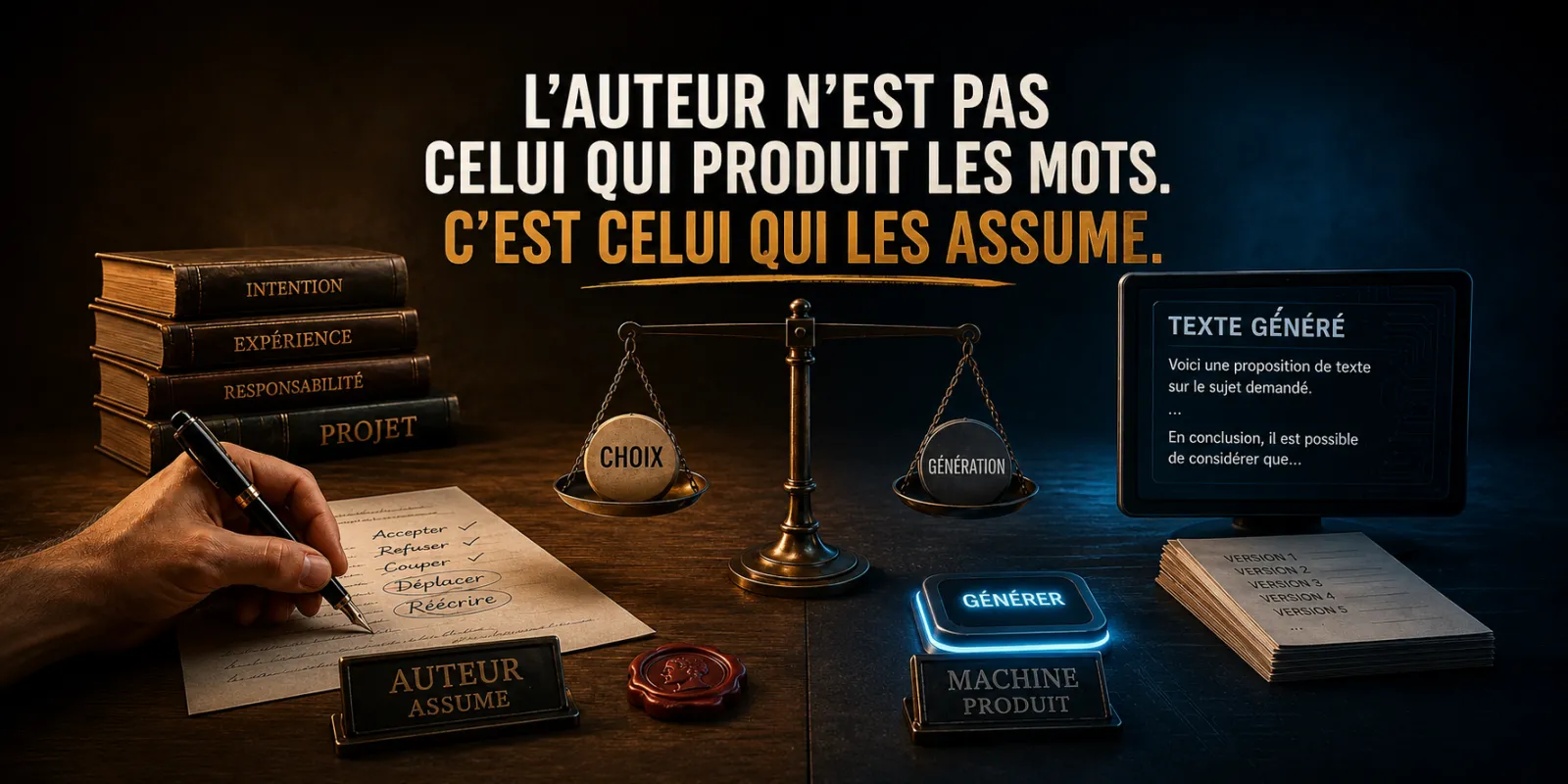 Une machine écrit. Un humain signe.
