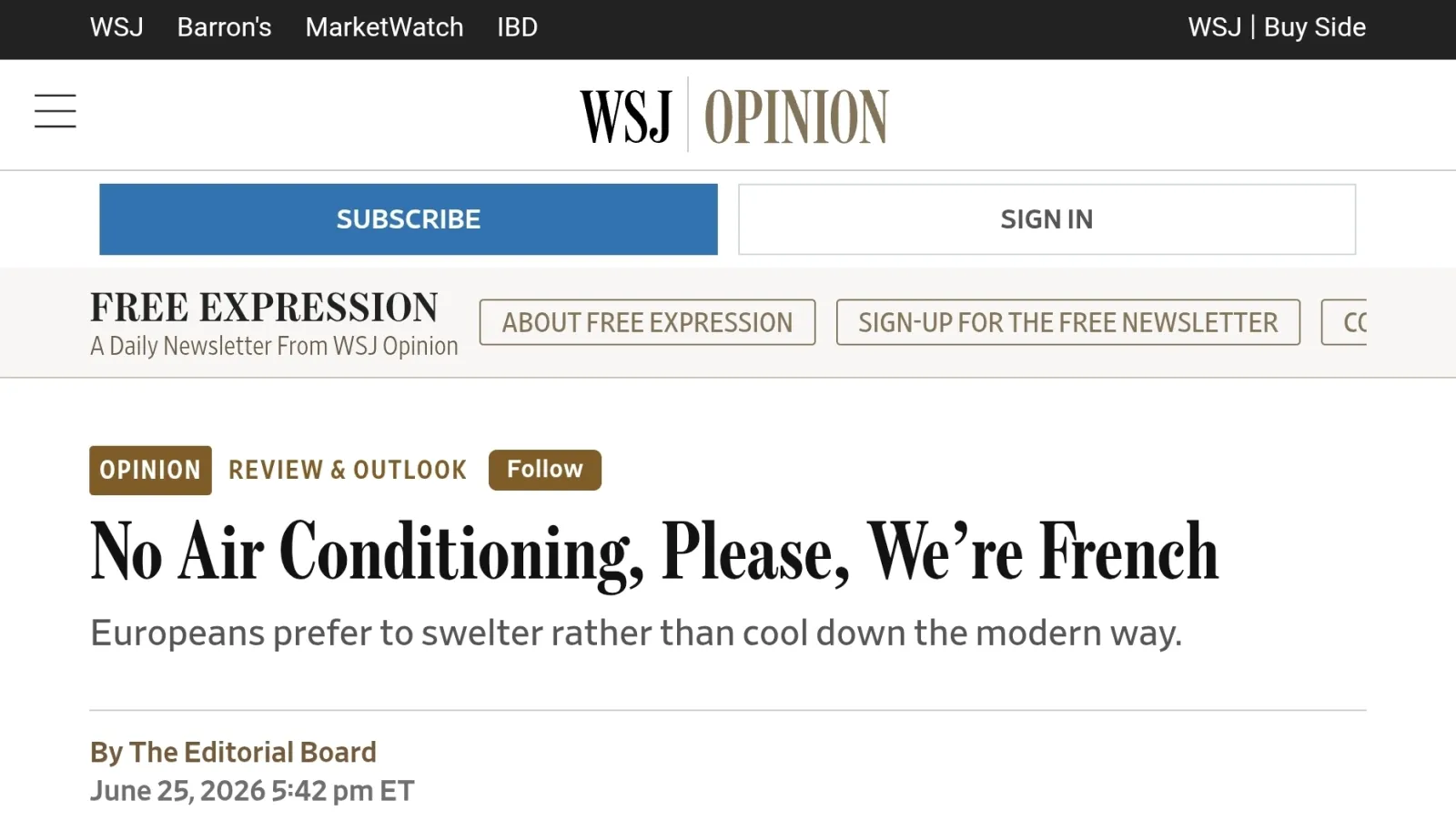 WSJ : no air conditionning, please, we’re french